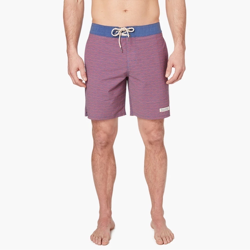 Fair Harbor The Nautilus Boardshort Red Waves Unlined 8" Size 30